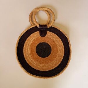 Round Woven Straw Bag with Handles